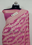 Banarasi Handloom Khaddi Georgette Saree With water zari-Bubblegum Pink - Truth Fab
