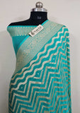 Turquoise Blue  Banarasi Handloom Khaddi Georgette Saree With Water Zari- Truth Fab