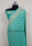 Turquoise Blue  Banarasi Handloom Khaddi Georgette Saree With Water Zari- Truth Fab
