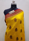 Yellow Pure Banarasi Handloom Kora Silk Saree- Antique Zari