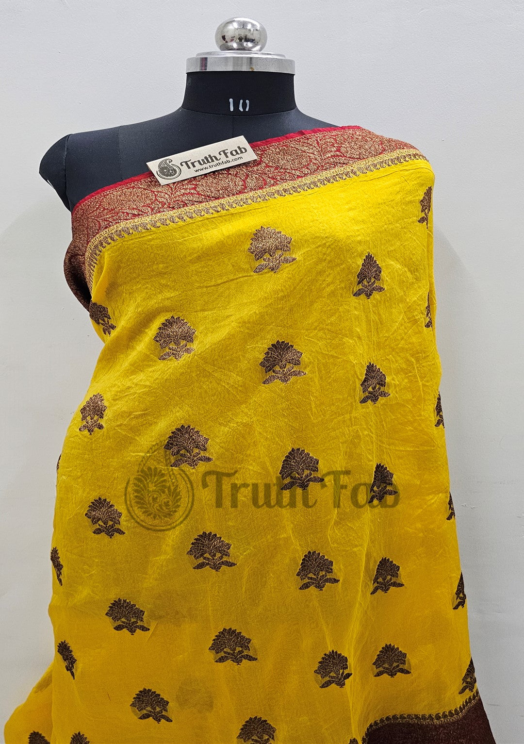 Yellow Pure Banarasi Handloom Kora Silk Saree- Antique Zari