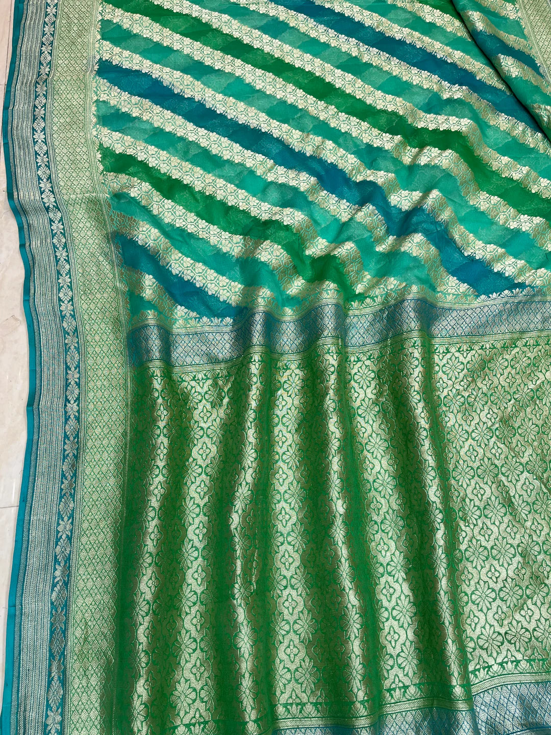 Multi-color khaddi banarasi handloom water zari work saree