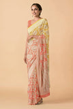 Peach khaddi handloom banarasi saree with water zari work