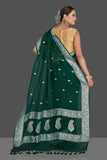 Dark green Pure Banarasi Handloom chiffon Saree