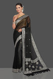 Pure black chiffon banarasi saree with silver zari work