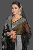 Black banarasi chiffon silver zari work saree