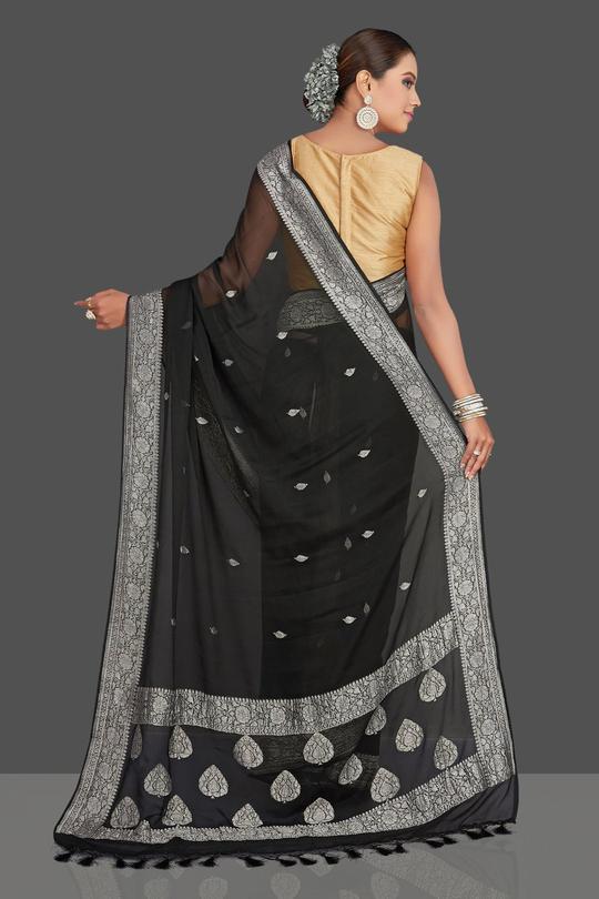 Black banarasi silver work saree