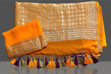 Purple with yellow border khaddi handloom saree water zari work