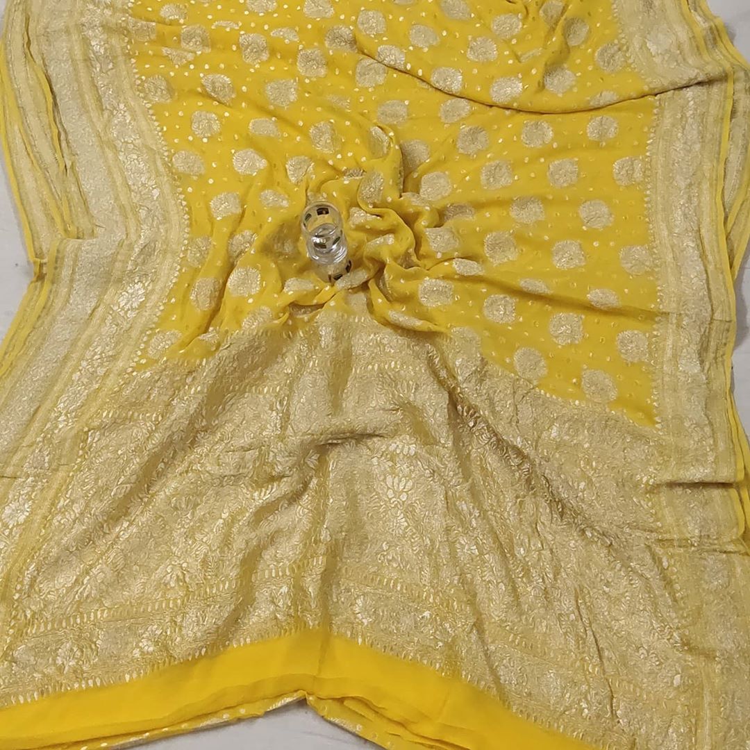 Turmeric yellow handloom khaddi saree with water zari work