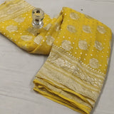 Khaddi water zari work saree in turmeric yellow color