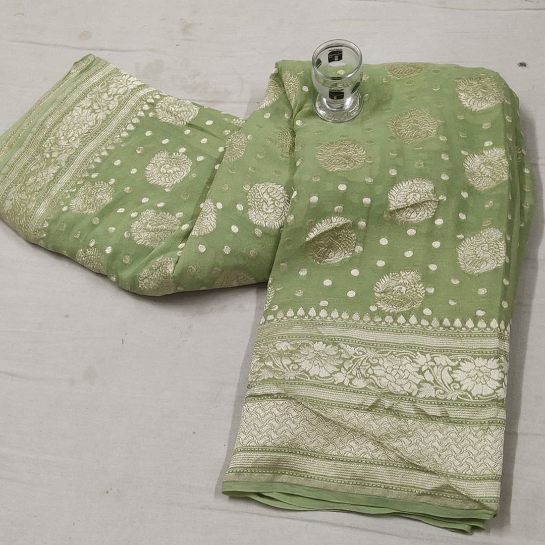 Mehndi khaddi handloom saree with water zari work