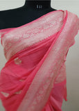 Pink pure Banarasi handloom chiffon saree