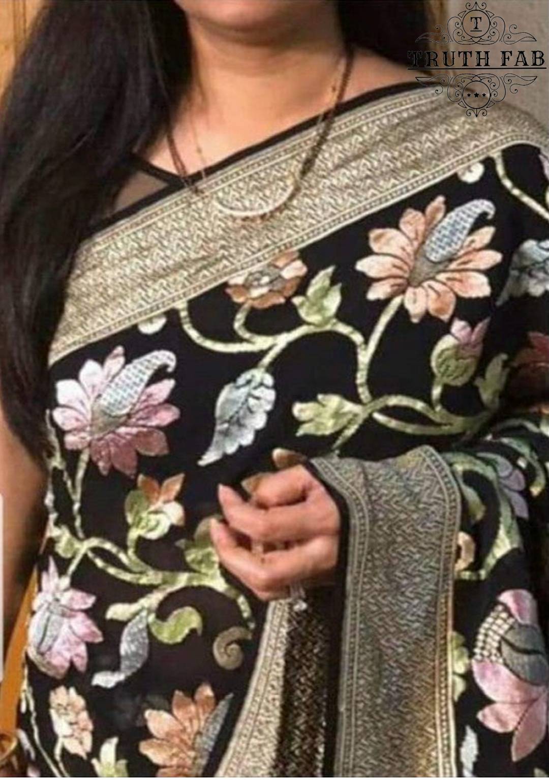 Black khaddi banarasi handloom saree with water zari work