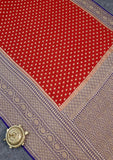 Blood red handloom georgette banarasi saree with antique zari work
