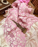 Handloom banarasi khaddi with water zari work in light pink color saree