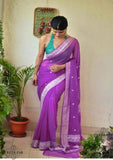 Lilac Purple Pure Banarasi Handloom Chiffon Saree