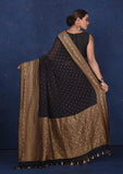 Black khaddi handloom saree with antique zari work