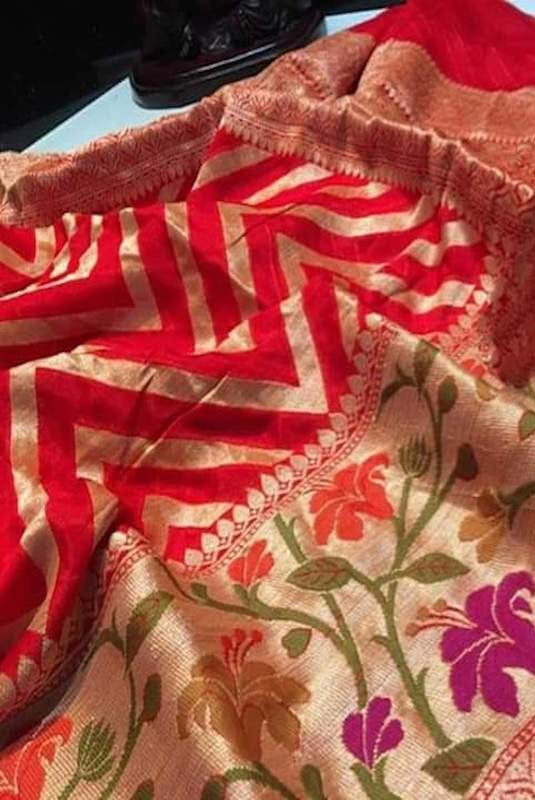Neem design of zari chiffon silk saree