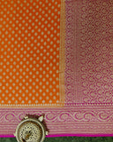 Georgette banarasi handloom saree in orange color with antique zari work