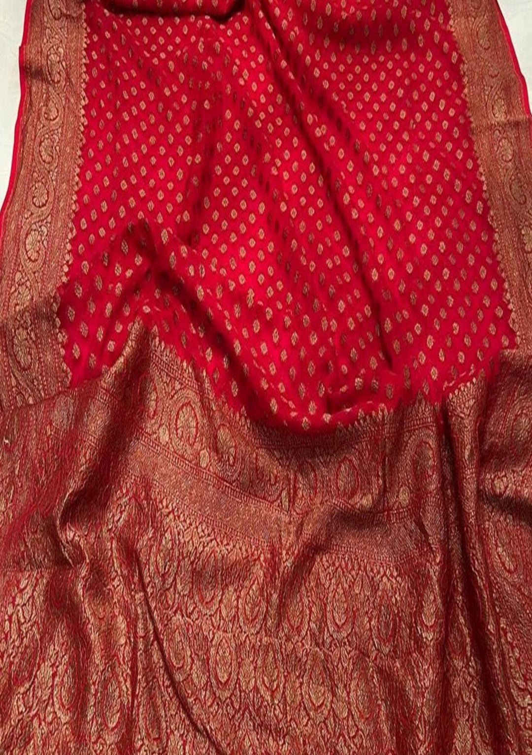 Red Pure Banarasi Handloom Khaddi Georgette Saree Antique Zari