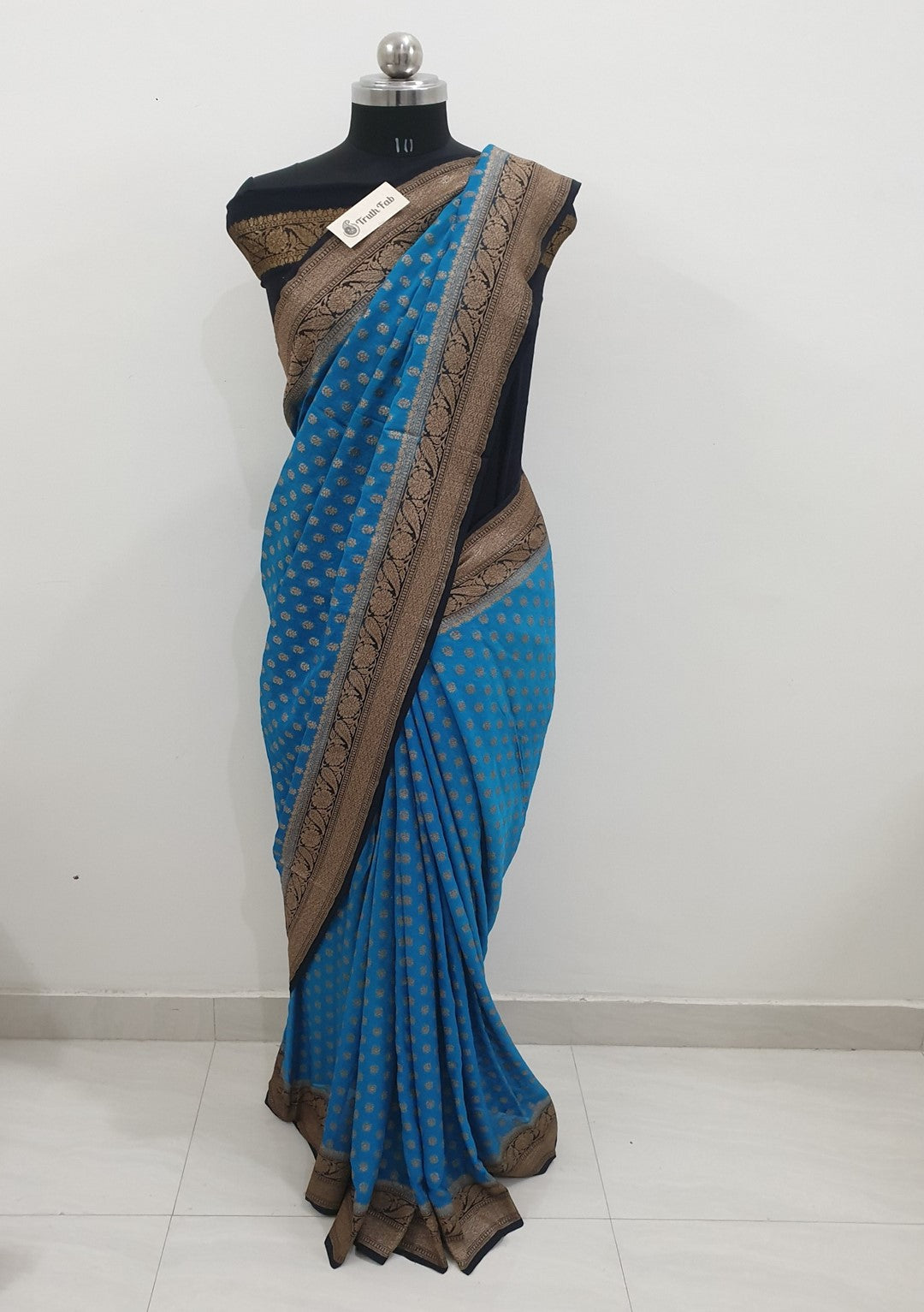 Sapphire Blue Pure Banarasi Handloom Khaddi Georgette Saree Antique Zari