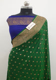 Green Pure Banarasi Handloom Khaddi Georgette Saree Antique Zari