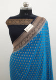 Sapphire Blue Pure Banarasi Handloom Khaddi Georgette Saree Antique Zari