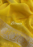 Water zari work banarasi georgette handloom saree in yellow color
