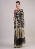 Black khaddi handloom banarasi saree with water zari work