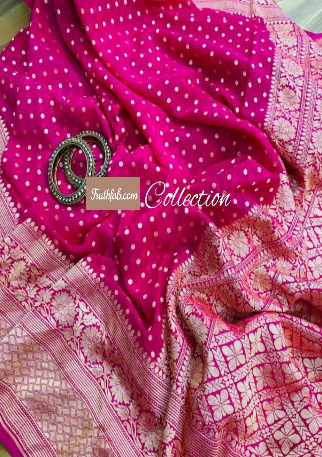 Water zari work khaddi handloom banarasi saree in magenta pink color