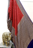 Antique zari blood red color handloom banarasi khaddi saree