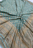 Sea blue khaddi banarasi handloom antique zari work saree 