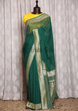 Bottle Green Pure Banarasi Handloom Khaddi Georgette Saree Antique Zari