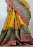 Yellow Pure Banarasi Handloom Khaddi Georgette Saree Antique Zari