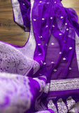 Purple Pure Banarasi Handloom chiffon Saree