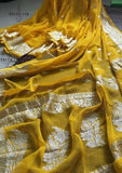 Mustard Yellow Pure Banarasi Handloom Chiffon Saree