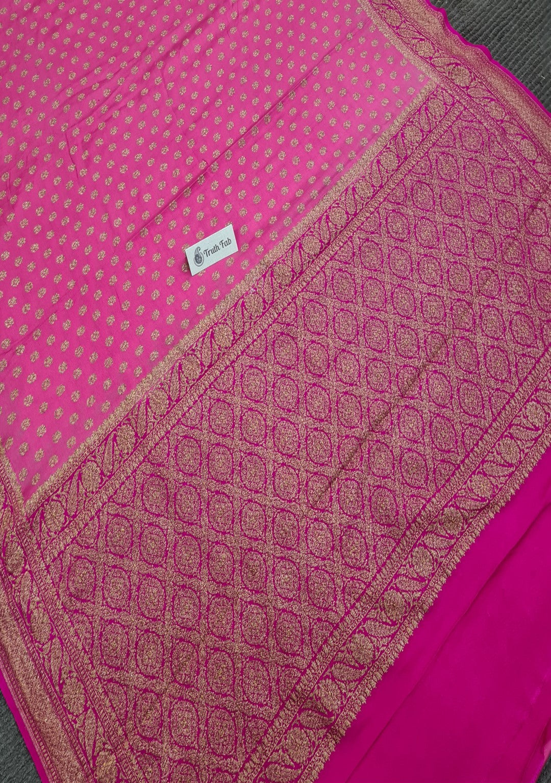 Punch Pink Pure Banarasi Handloom Khaddi Georgette Saree  Antique Zari