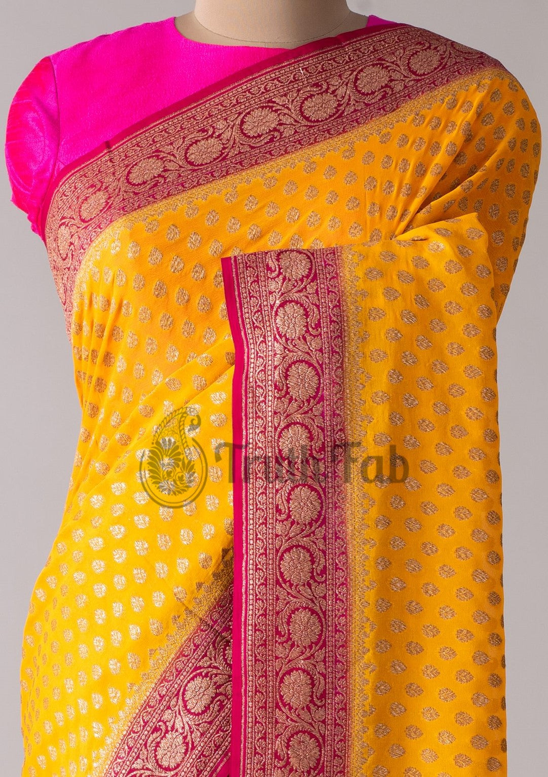 Yellow Pure Banarasi Handloom Khaddi Georgette Saree Gold Zari