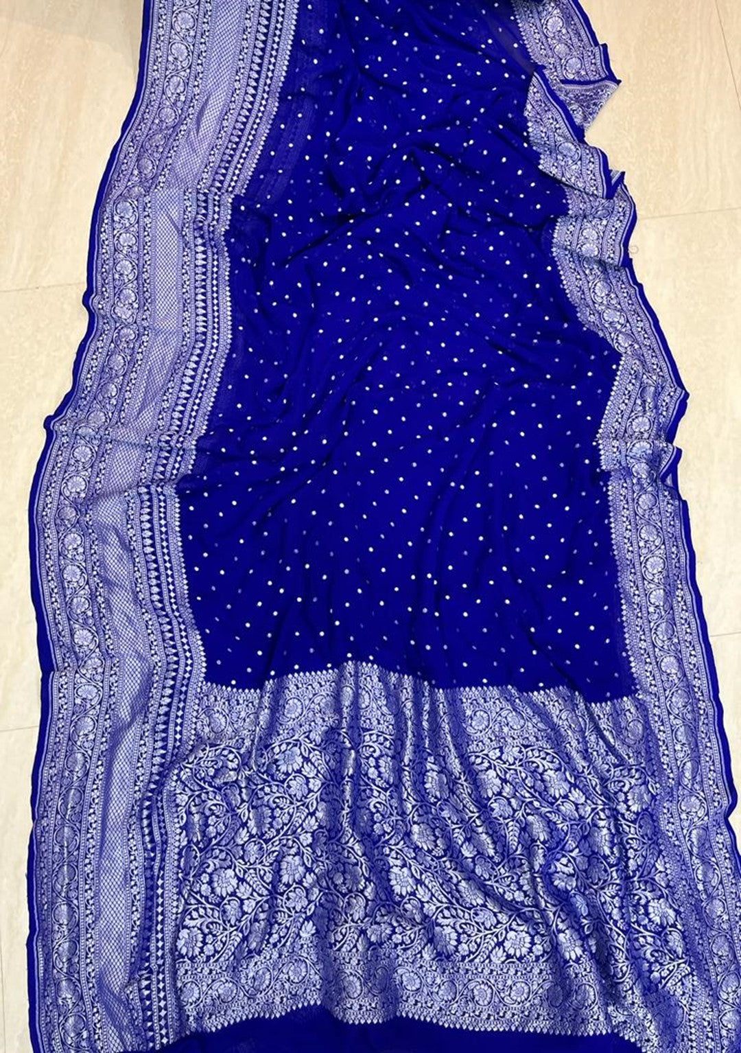 Water zari work banarasi handloom saree in royal blue color
