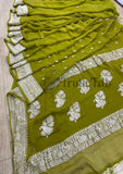 Sheen Green Pure Banarasi Handloom Chiffon Saree