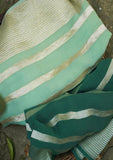 Mint & evergreen khaddi handloom banarasi water zari saree