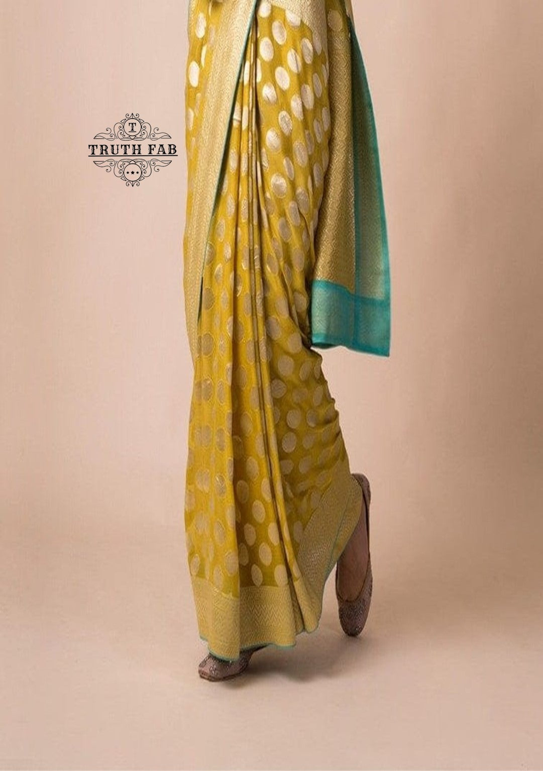 Water zari work khaddi handloom banarasi saree in corn yellow color