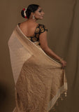 Antique zari work handloom khaddi saree in off-white color
