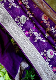 Purple Color Pure Banarasi Handloom Khaddi Georgette Saree- Meenakari