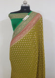 Medallion Yellow Pure Banarasi Handloom Khaddi Georgette Saree Antique Zari