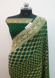 Bottal Green Pure Banarasi handloom Khaddi Georgette Bandhej Saree