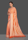 Water zari work banarasi handloom saree in orange color