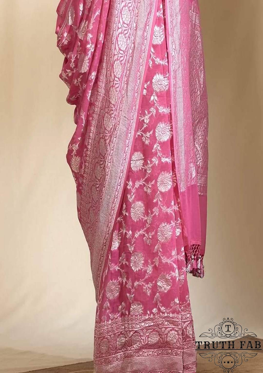 Water zari work khaddi banarasi saree in baby pink color