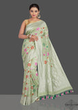 Georgette khaddi saree in pista colour. Saree has a delicate water zari border with Gorgeous unique Motifs near pallu. The entire saree is beautiful with water zari meenakari design. It is an elegant traditional Banarasi saree. Irresistible wedding collection. This Mesmerising Saree is a Combination of Elegance and Style.