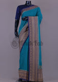 Azure Blue Pure Banarasi Handloom Khaddi Georgette Saree Antique Zari